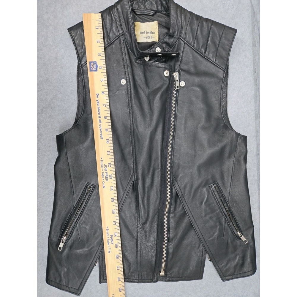 Red Leatherette Black Motorcycle Moto Biker Zip Up Vest size 8 - Picture 10 of 10